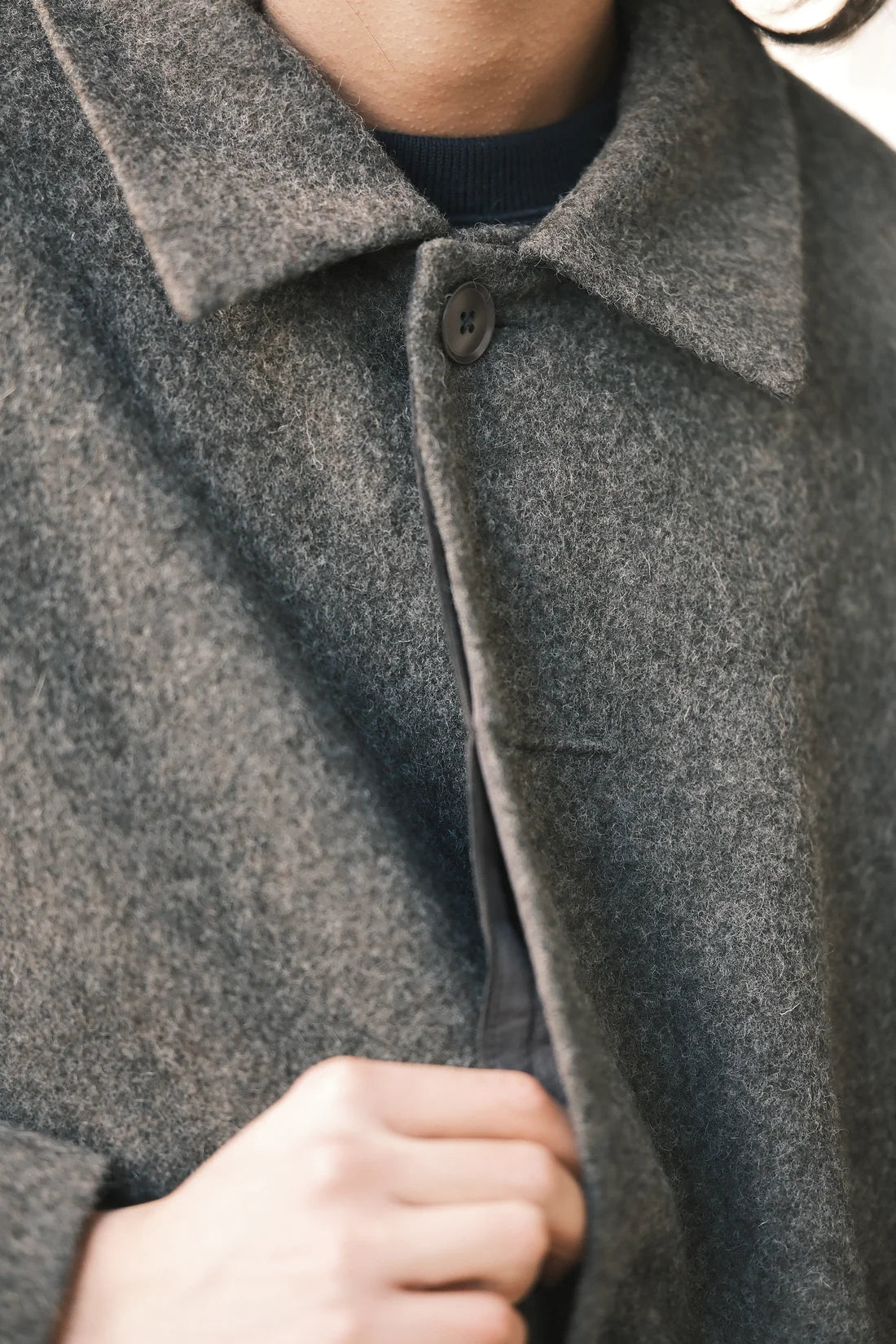 Unisex Cuffed Wollmantel - heathered pebble