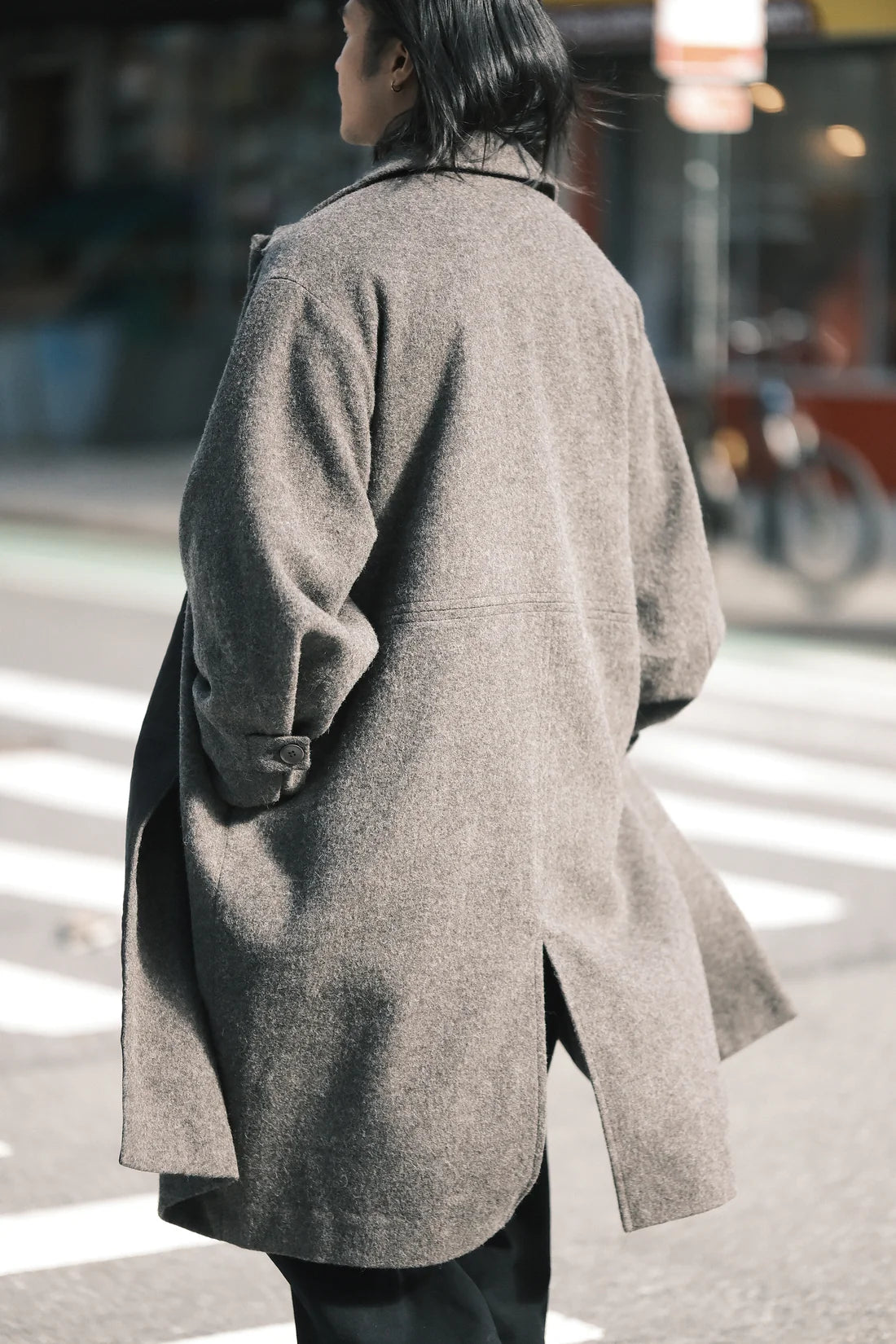 Unisex Cuffed Wollmantel - heathered pebble