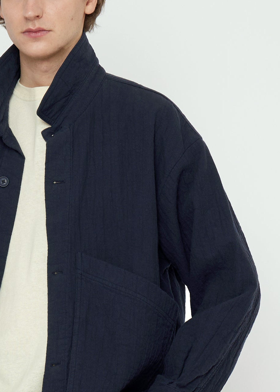 Unisex Panel Pockets Shirt Jacket - navy