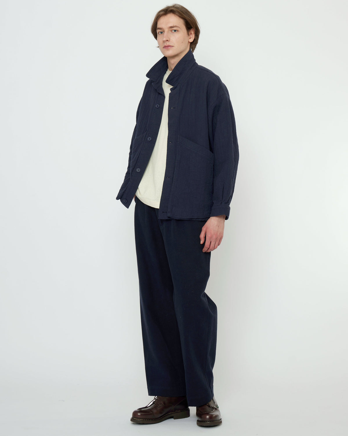 Unisex Panel Pockets Shirt Jacket - navy
