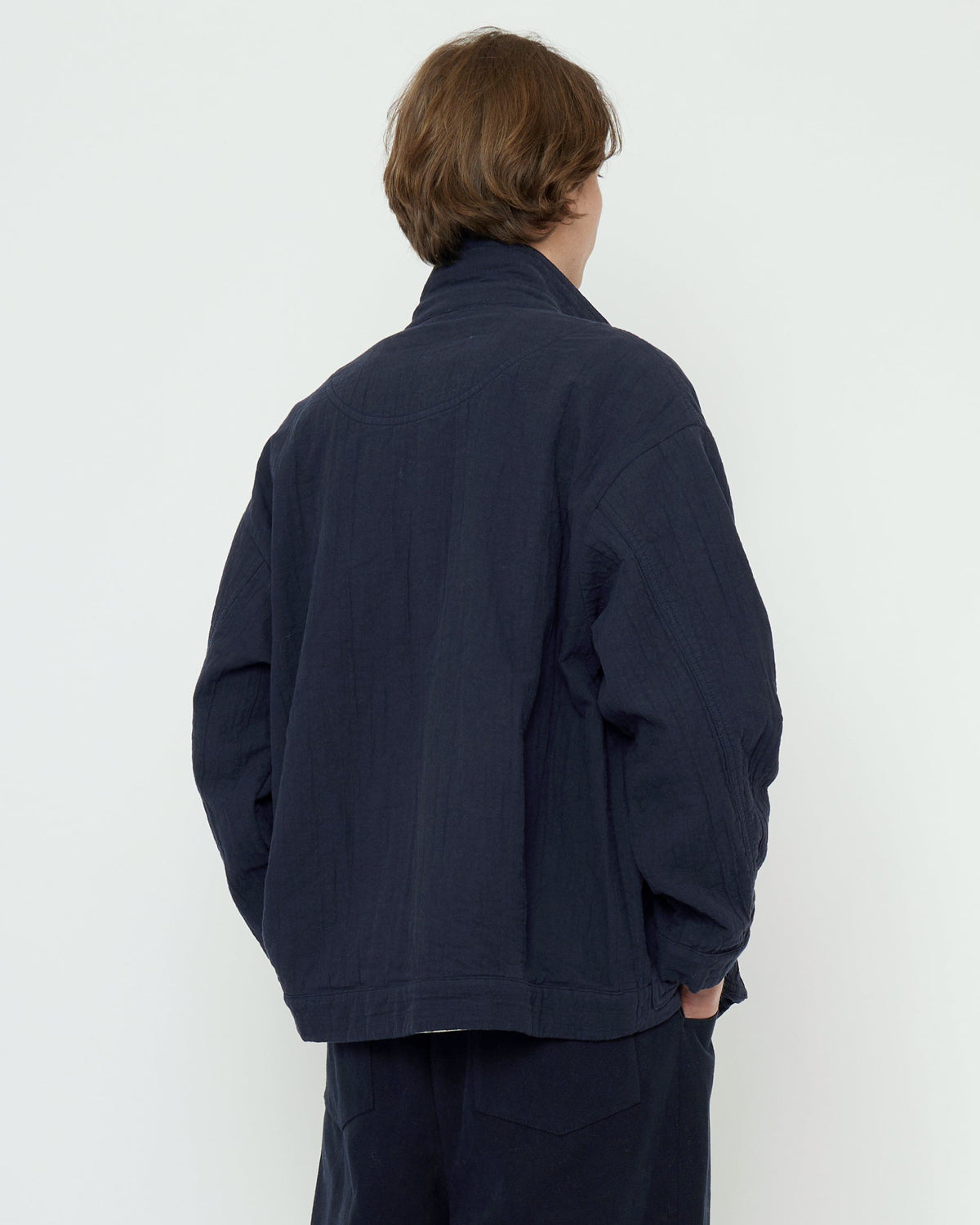Unisex Panel Pockets Shirt Jacket - navy