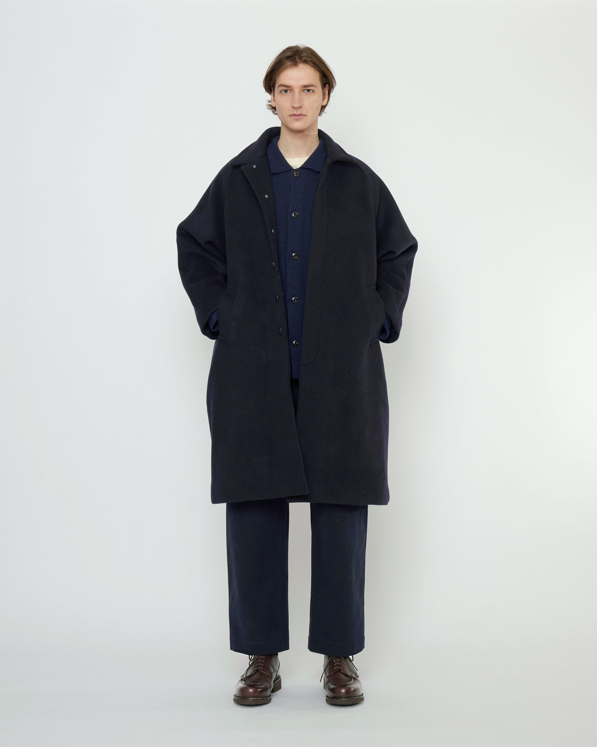 Unisex Duster Wollmantel - navyblack