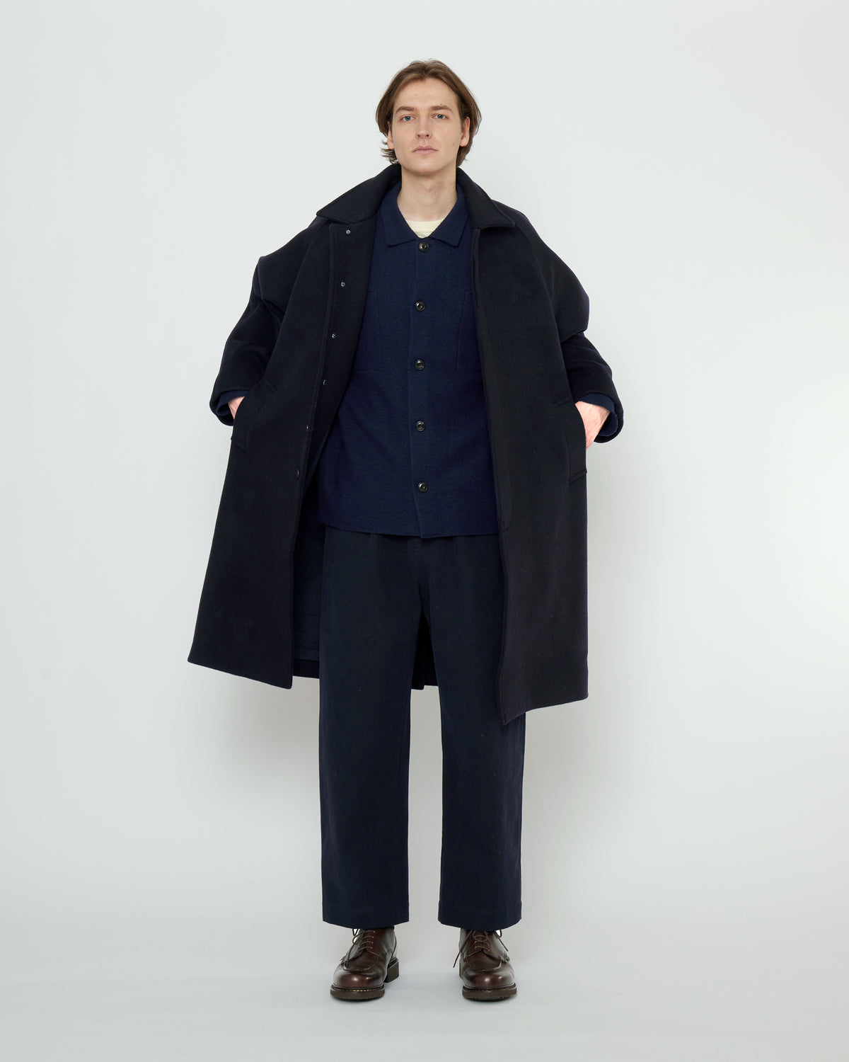 Unisex Duster Wollmantel - navyblack