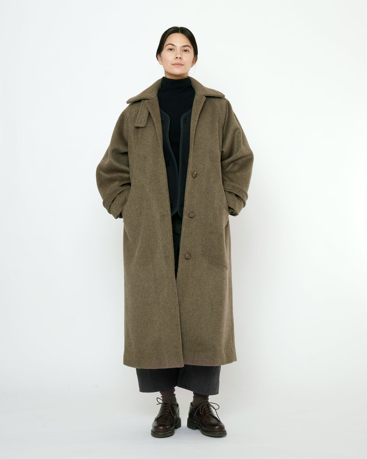 Unisex Balmacaan Wollmantel - olivegray