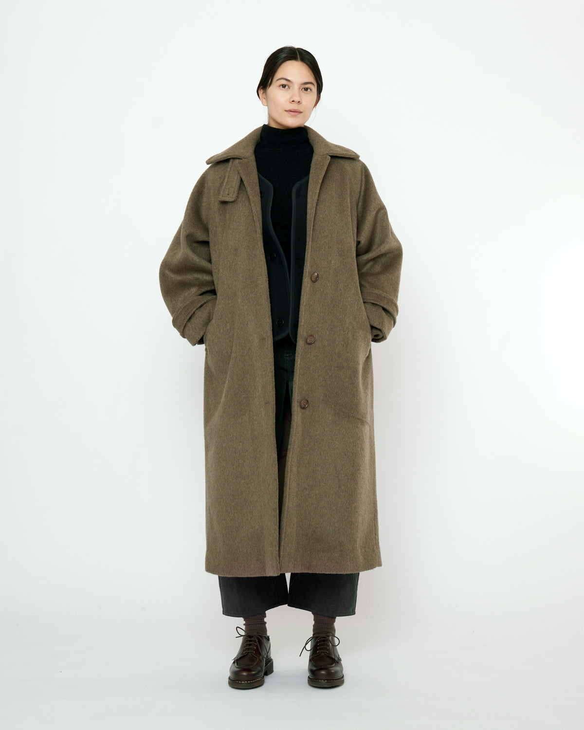 Unisex Balmacaan Wollmantel - olivegray