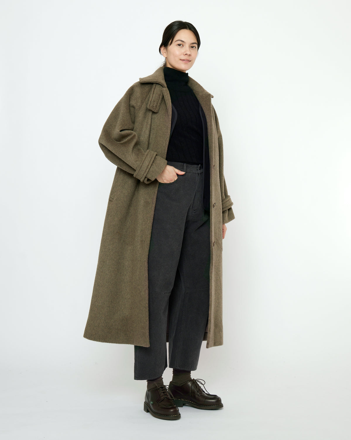 Unisex Balmacaan Wollmantel - olivegray