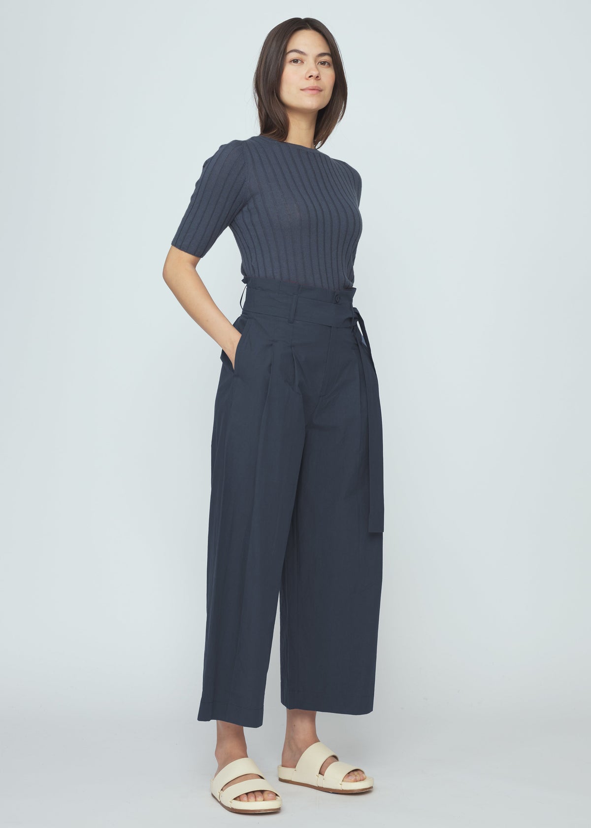Paper-Bag Pleated Hose - navy
