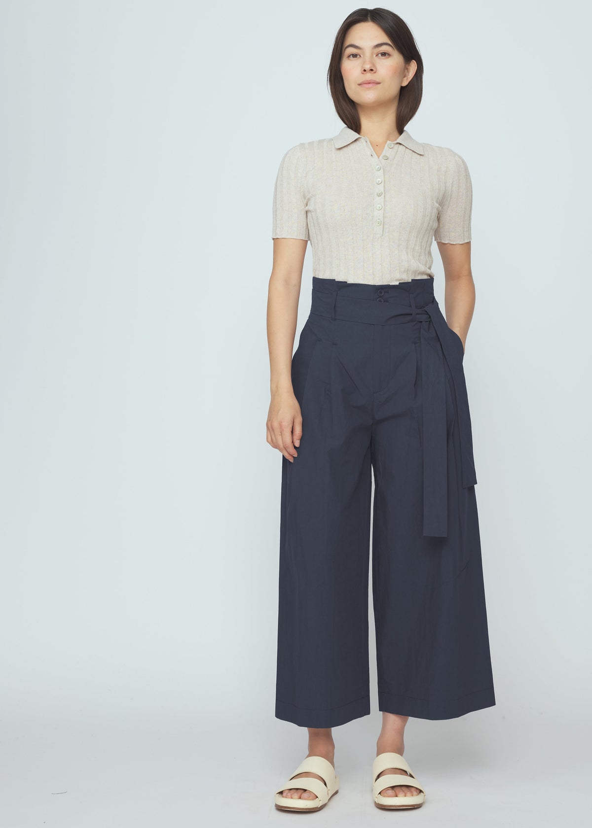 Paper-Bag Pleated Hose - navy
