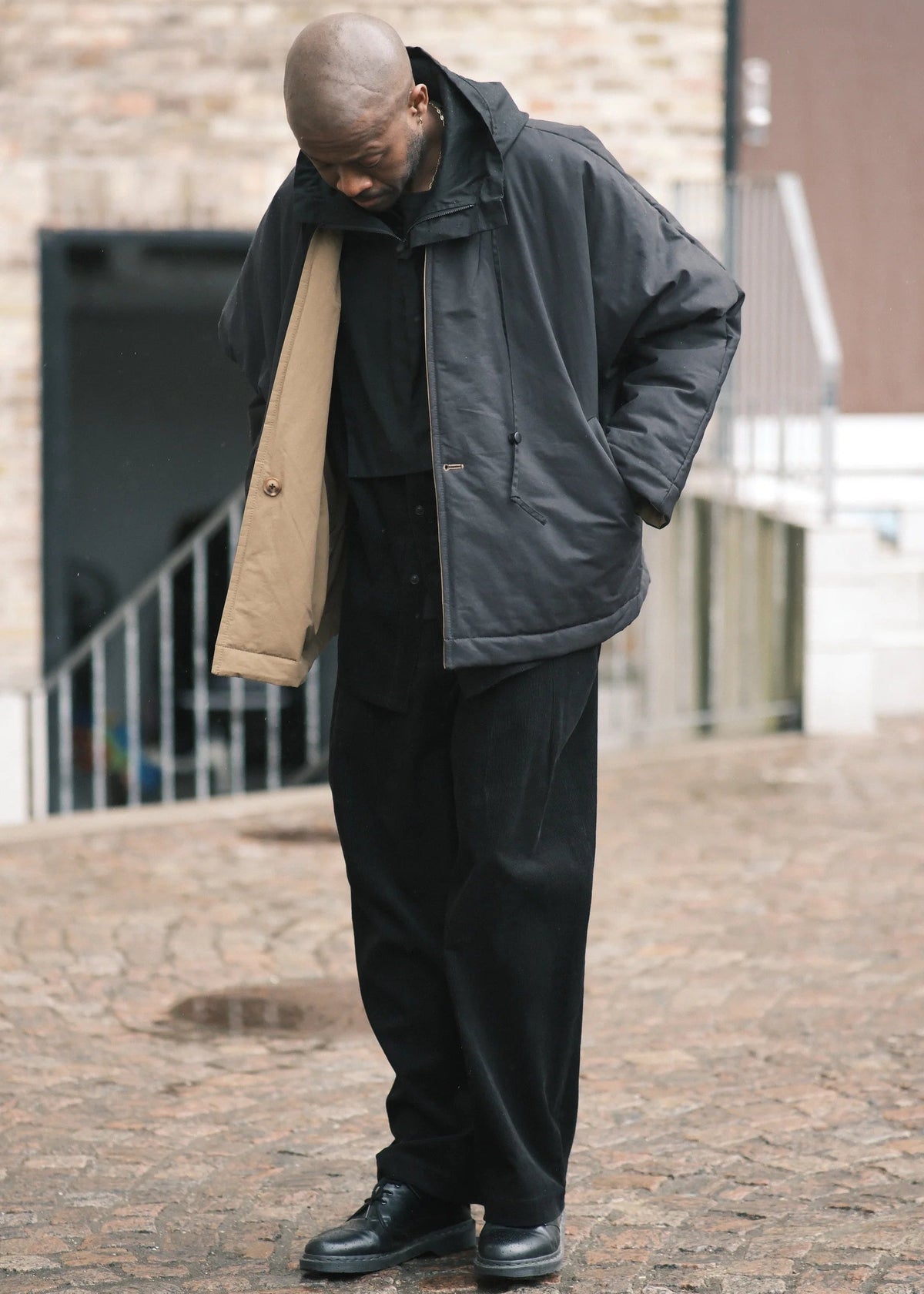 Reversible Unisex Blazer - charcoal / tan