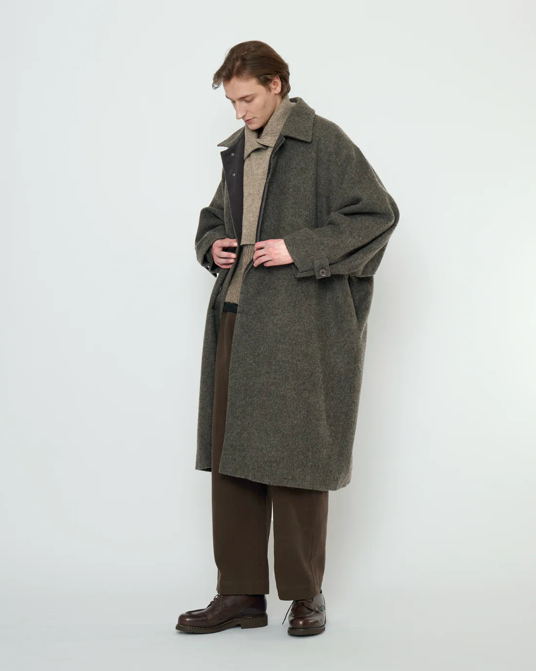 Unisex Cuffed Wollmantel - heathered pebble
