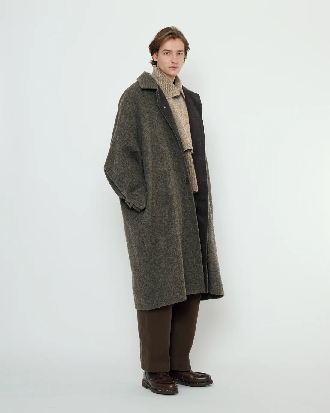 Unisex Cuffed Wollmantel - heathered pebble