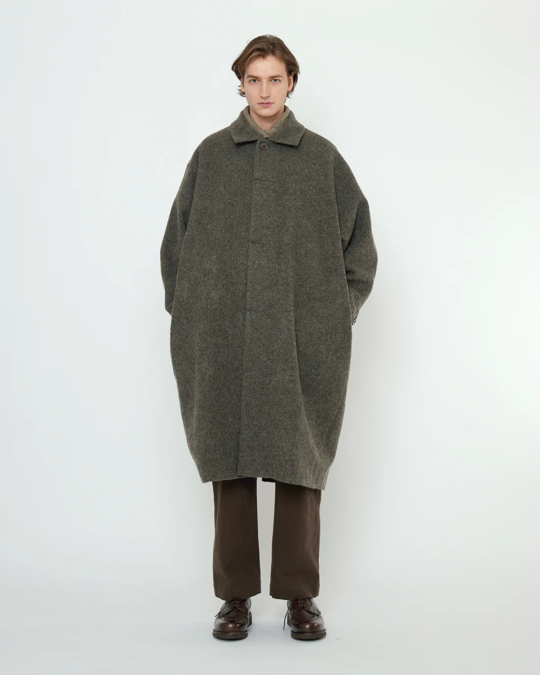 Unisex Cuffed Wollmantel - heathered pebble
