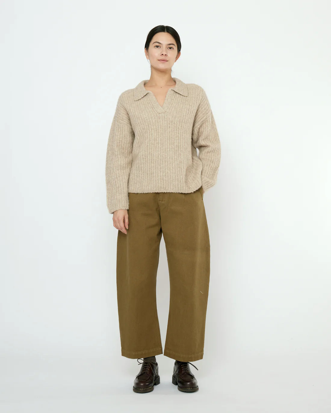 Collared V-Neck Pullover - dove