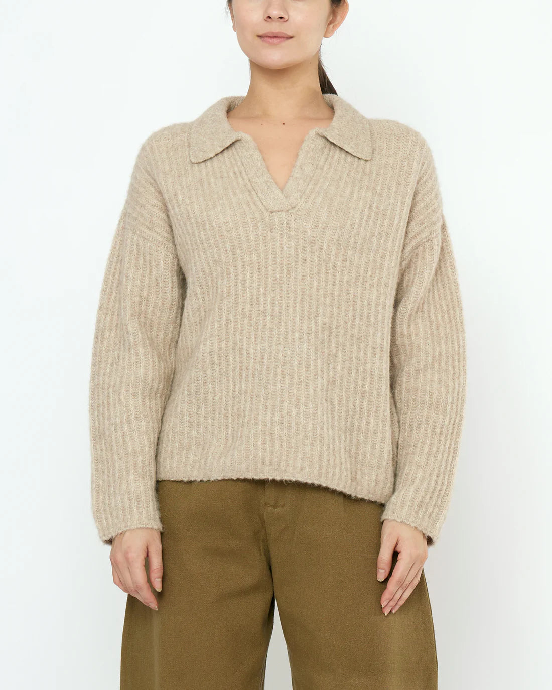 Collared V-Neck Pullover - dove