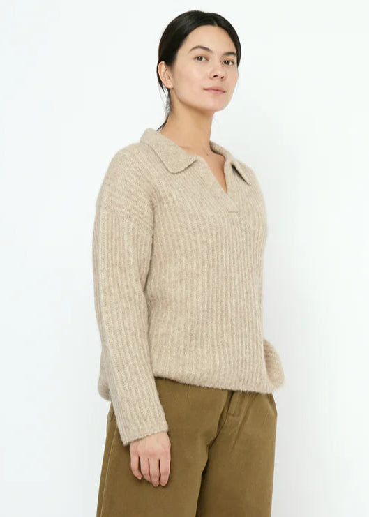 Collared V-Neck Pullover - dove