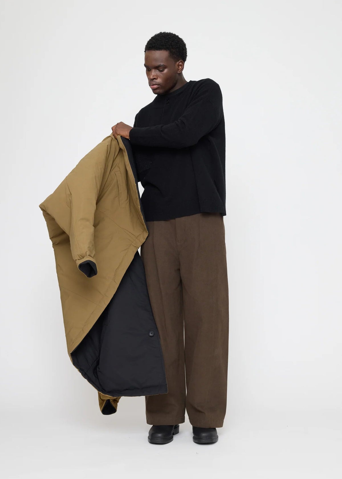 Reversible Unisex Blazer - charcoal / tan