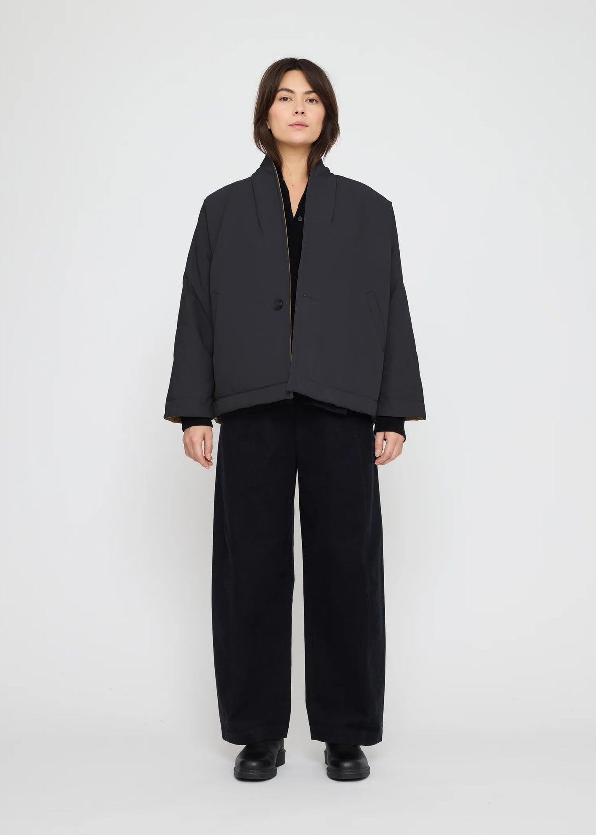 Reversible Unisex Blazer - charcoal / tan