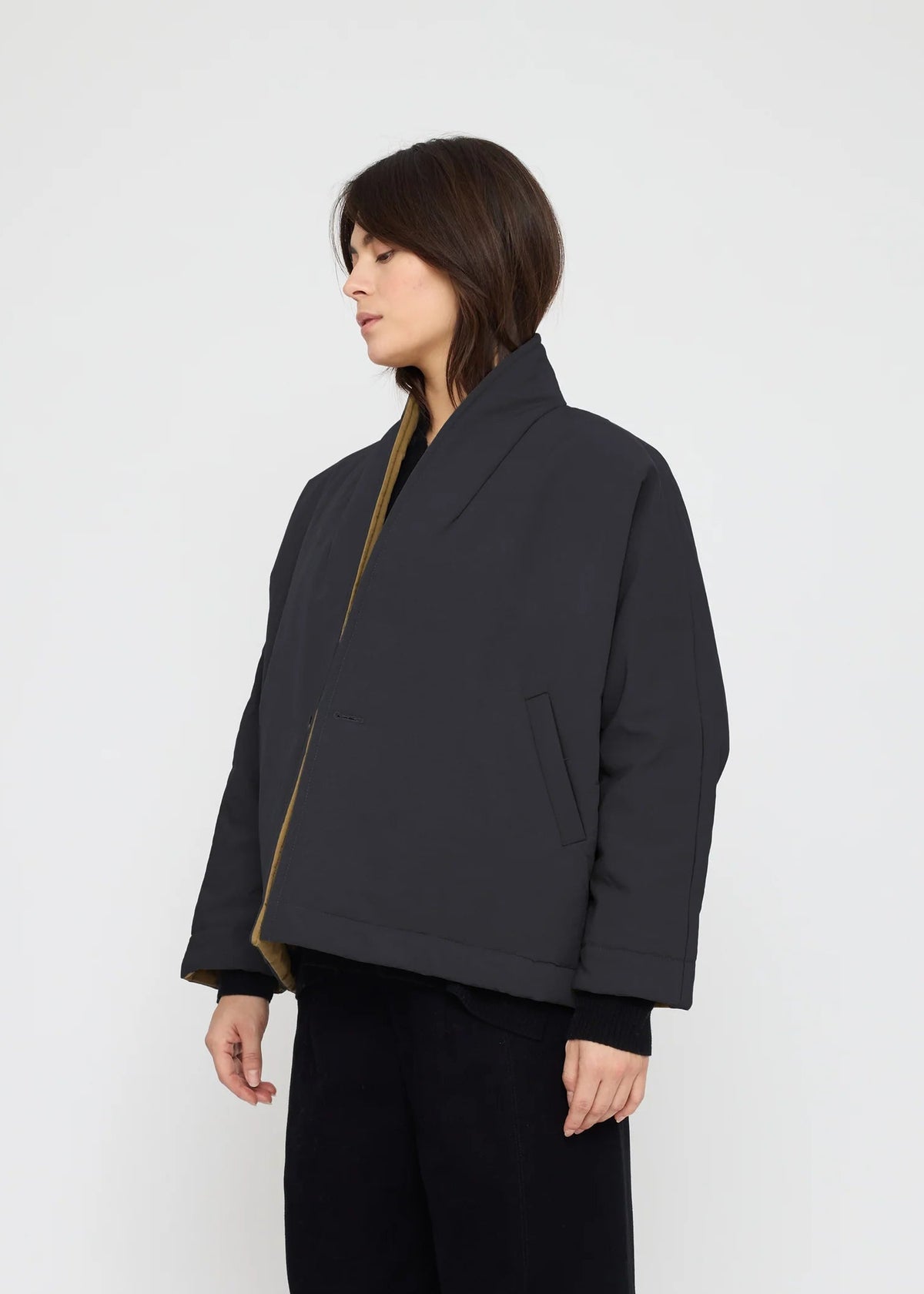 Reversible Unisex Blazer - charcoal / tan
