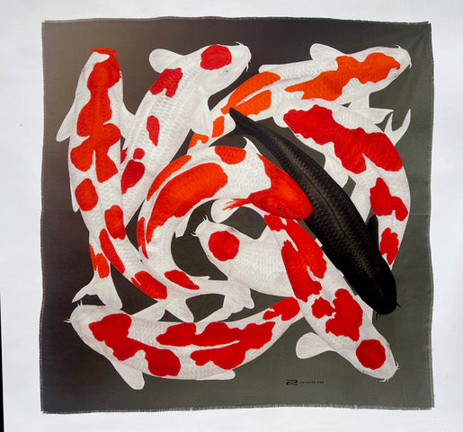 Seidenfoulard Koi - olive/braun