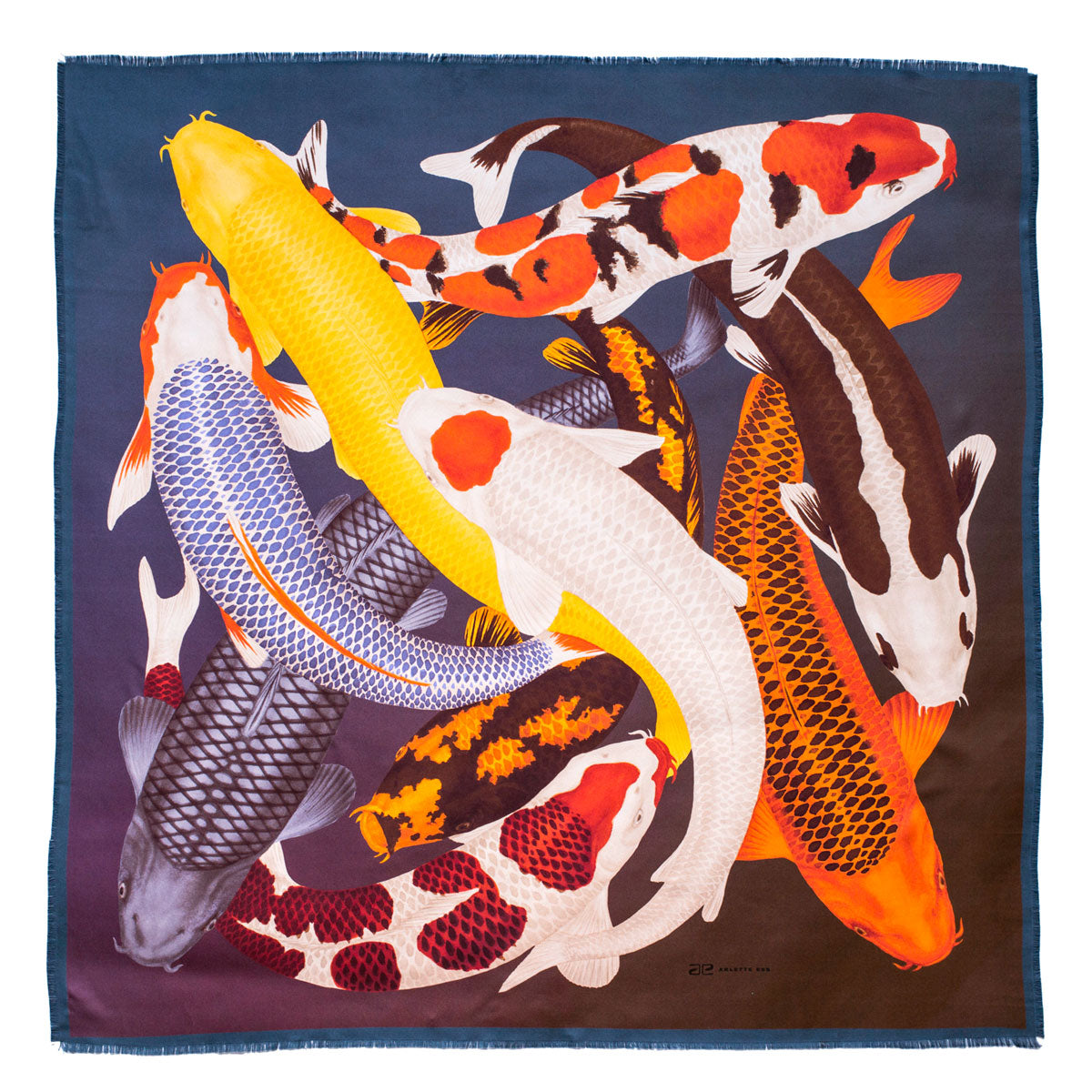 Seidenfoulard Koi - blau/braun