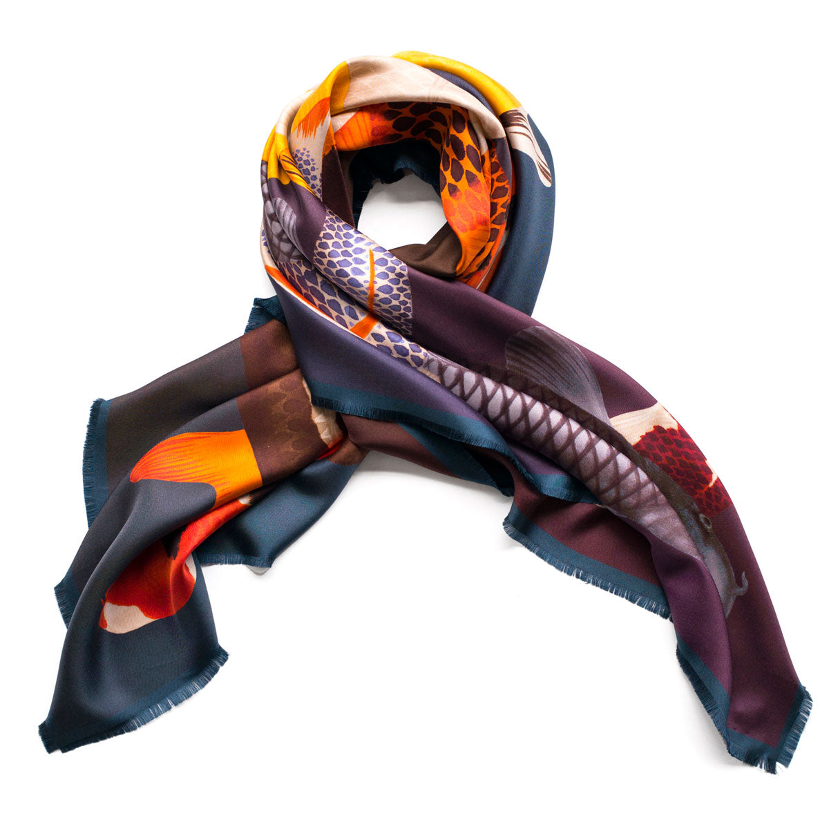 Seidenfoulard Koi - blau/braun