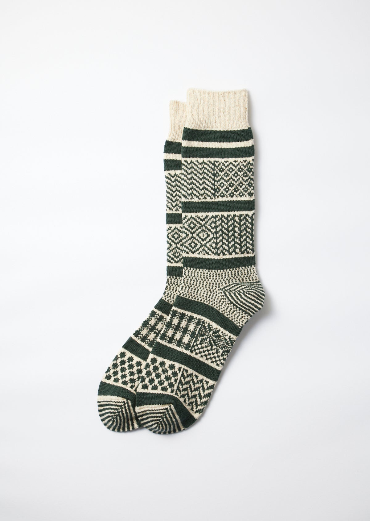 Multi-Jacquard Socken - ivory / dunkelgrün