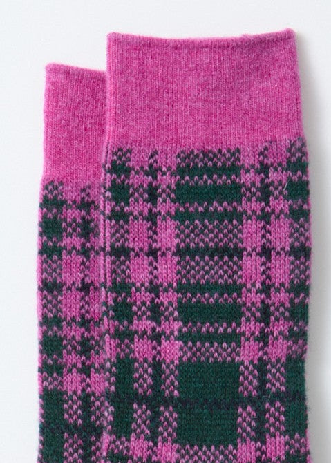 Check Pattern Socken - pink/d.grün