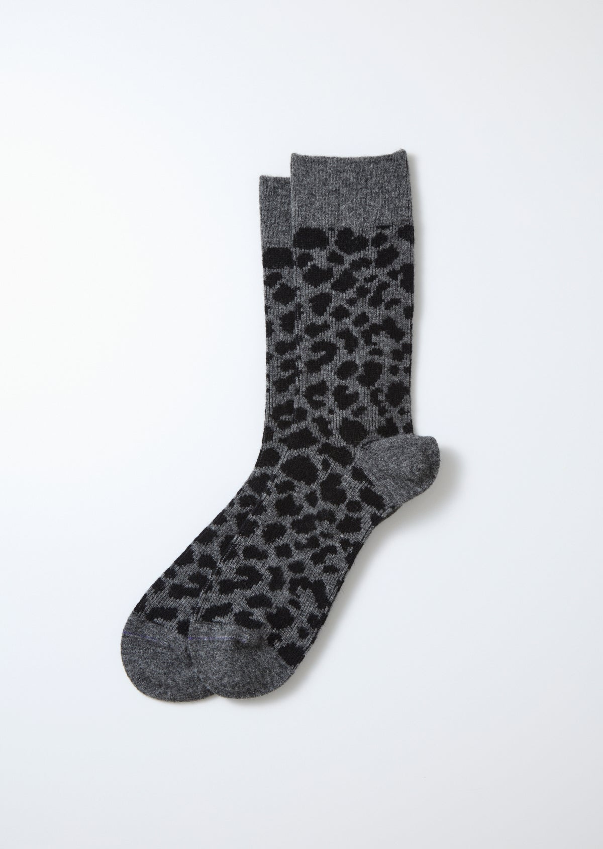 Leopard Pattern Merino Socken - d.grau/schwarz