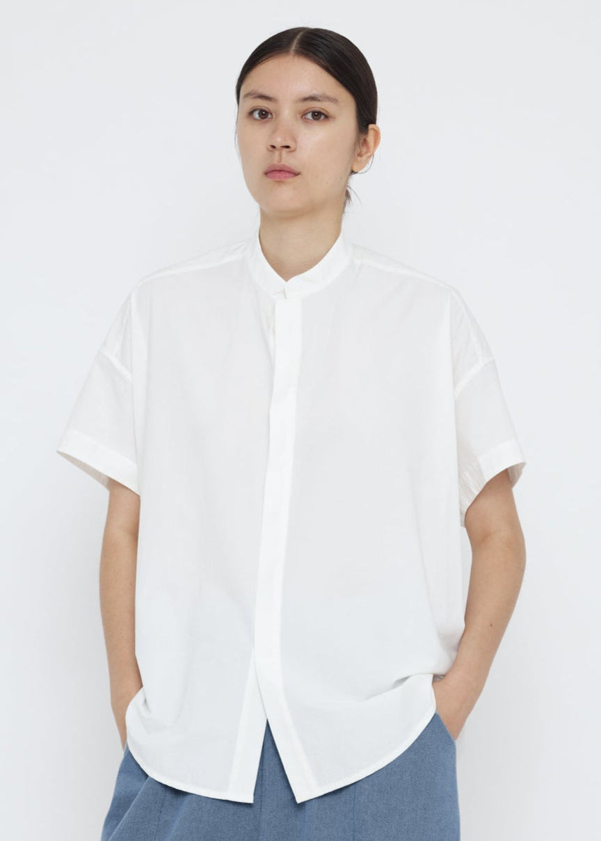 Mandarin Cocoon Short Sleeves Shirt - offwhite