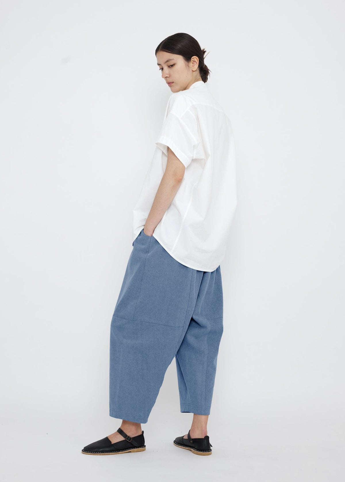 Mandarin Cocoon Short Sleeves Shirt - offwhite