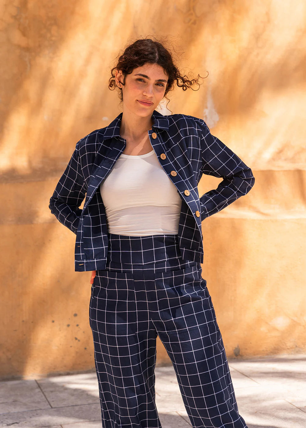 Light Jacket Blue Square handgewoben
