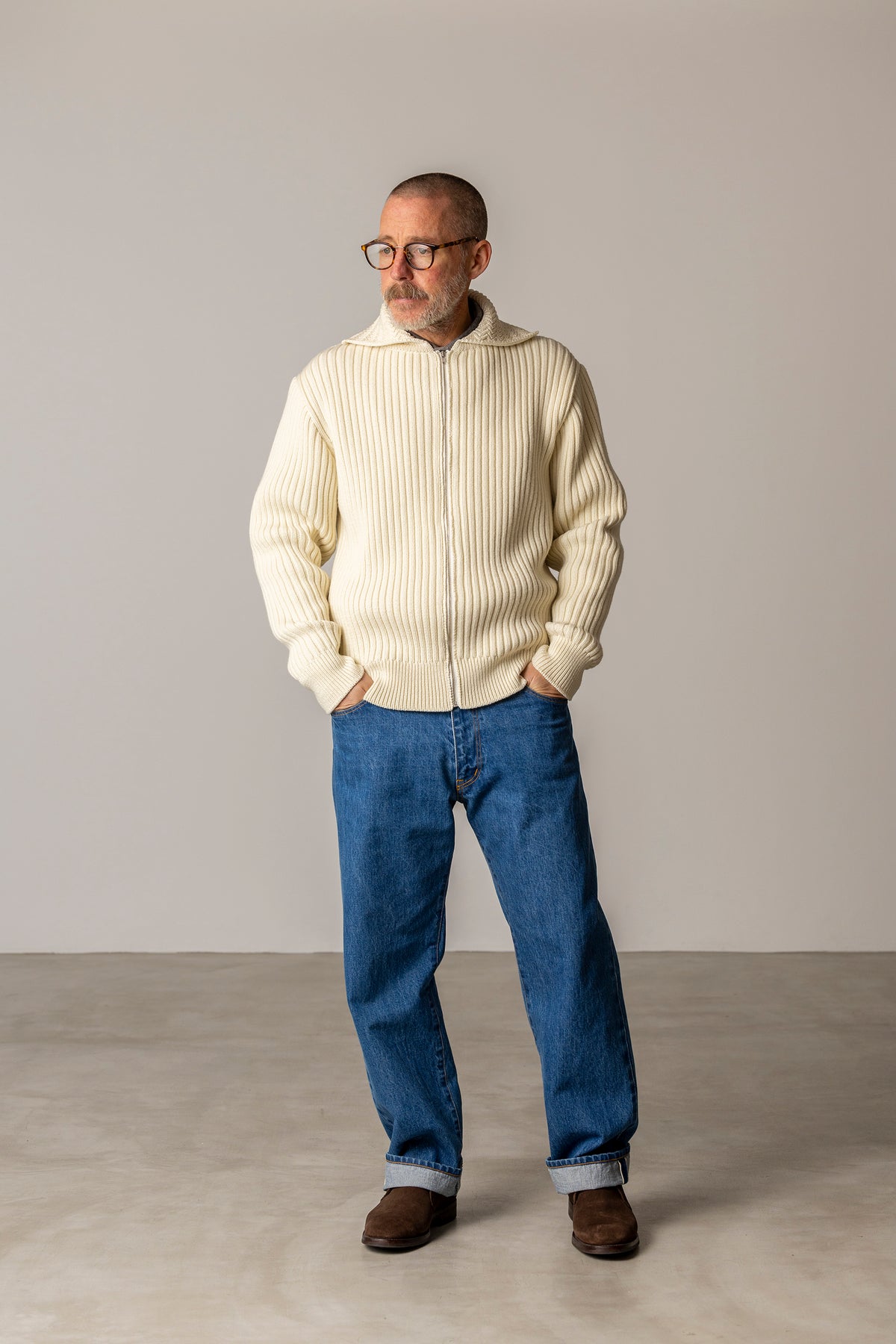 Zip Up Cardigan - off white