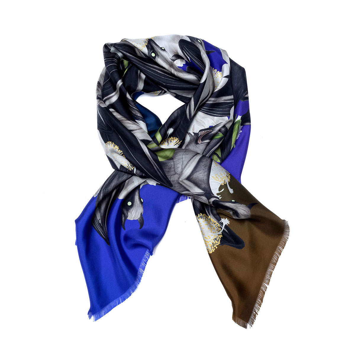 Seidenfoulard Bats - blau/olive