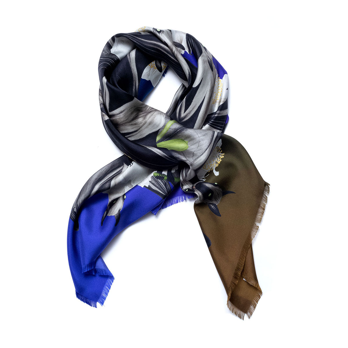 Seidenfoulard Bats - blau/olive