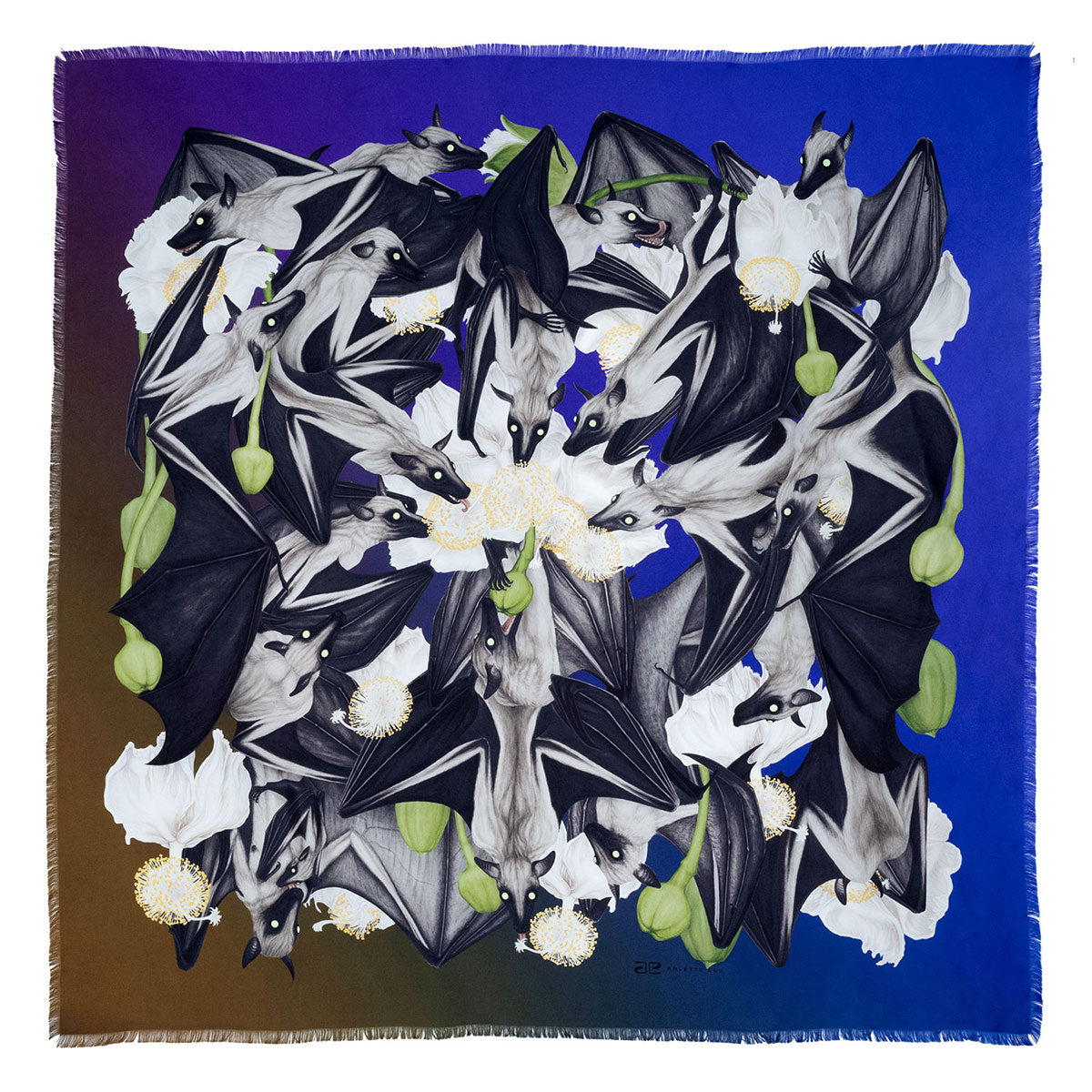 Seidenfoulard Bats - blau/olive