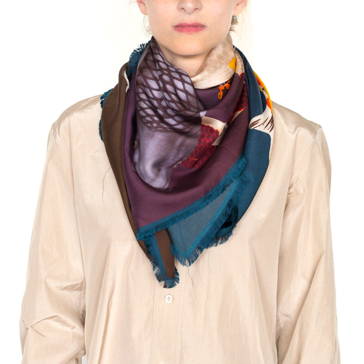 Seidenfoulard Koi - blau/braun